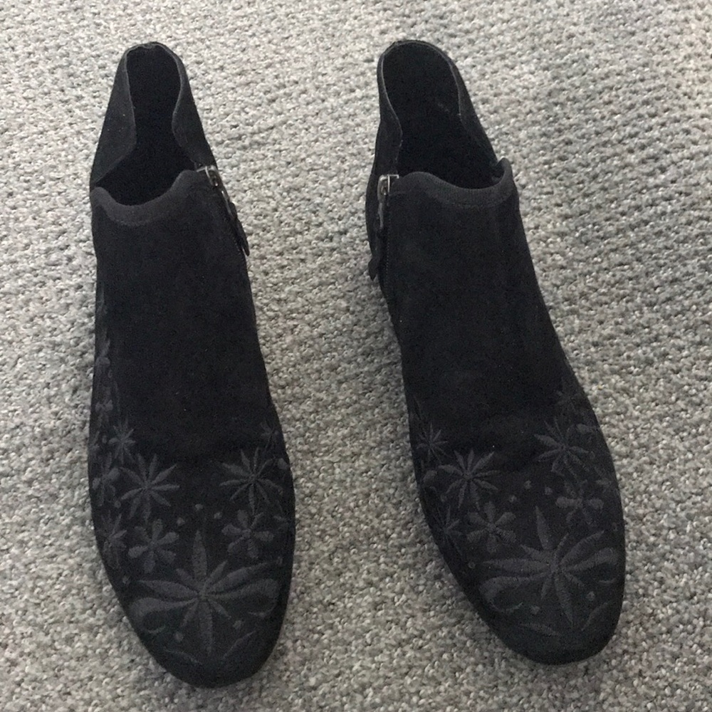 Black embroidered ankle boots